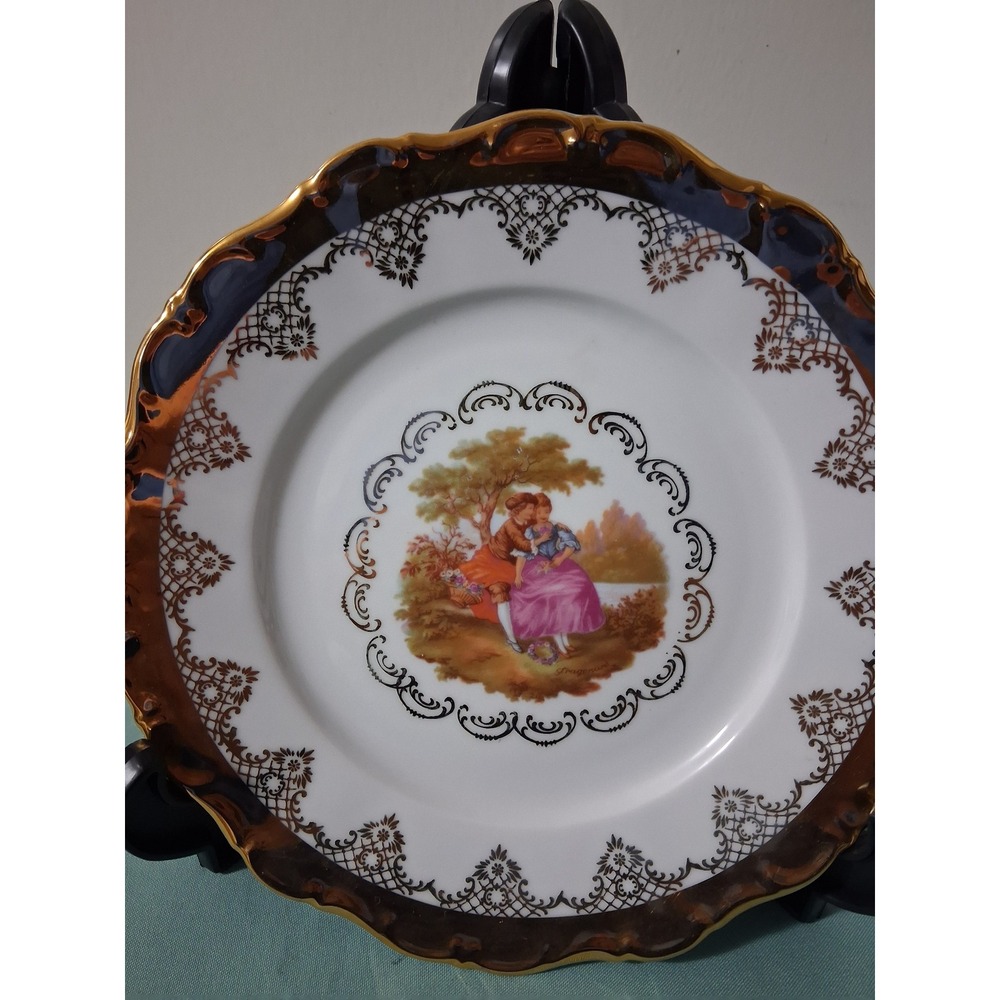 STW‎ Bavaria Germany Porcelain Plate Fragonard Courting Couple Cobalt Gold 9.5in